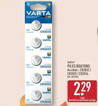 Piles boutons Varta CR2032 / CR2025 / CR2016