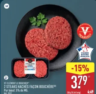 2 Steaks hachés façon bouchère pur bœuf 5% MG ST-CLÉMENT LE BOUCHER
