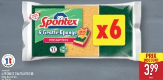 6 éponges grattantes Stop-bactéries Spontex