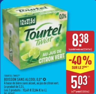 Boisson sans alcool 0,0° au jus de citron vert Tourtel Twist