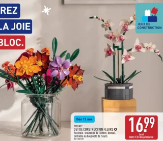 TOYLINO Set de construction Fleurs (couronne de l'Avent, bonsaï, orchidée ou bouquets de fleurs)