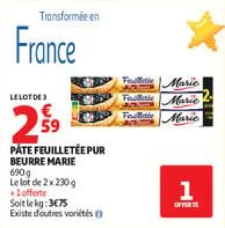 Pâte feuilletée pur beurre marie