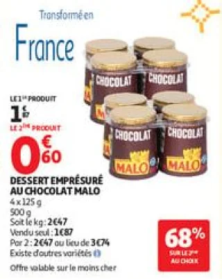 Dessert emprésuré au chocolat malo