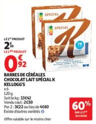 Barres de céréales chocolat lait spécial k kellogg's