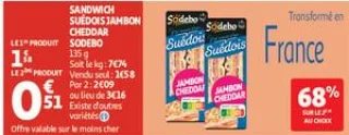 Sandwich suédois jambon cheddar sodebo