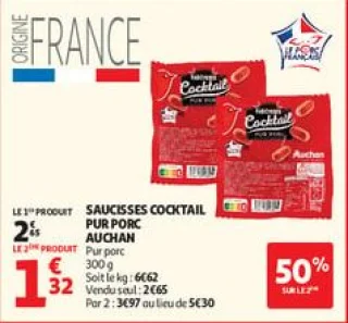 Saucisses cocktail pur porc auchan