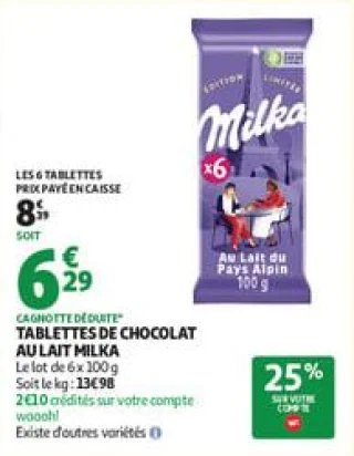 Tablettes de chocolat au lait milka