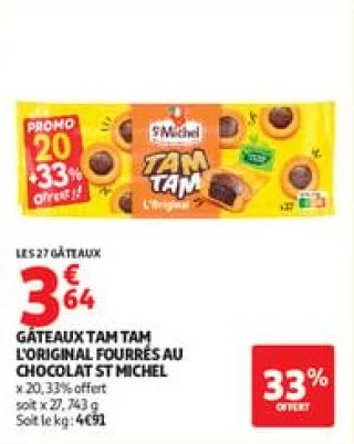 Gâteaux tam tam l'original fourrés au chocolat st michel