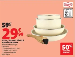 Set de cuisson 5 pièces à poignée amovible
