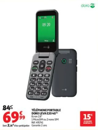 Téléphone portable doro leva e20 4g  
