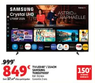 Tv led 85" / 214cmsamsung tu85u7005f