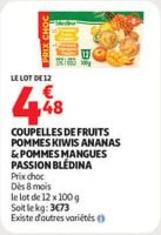 Coupelles de fruits pommes kiwis ananas & pommes mangues passion blédina