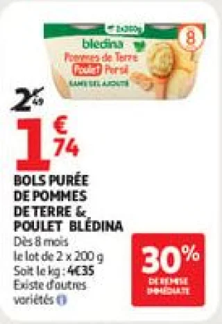 Bols purée de pommes de terre  & poulet   blédina