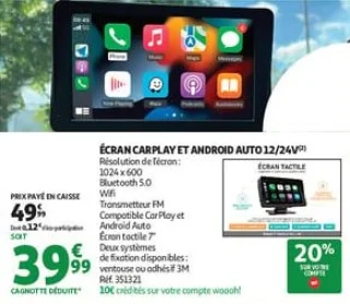 Écran carplay et android auto 12/24v