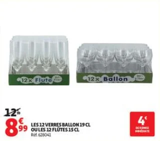 Les 12 verres ballon 19 cl ou les 12 flûtes 15 cl