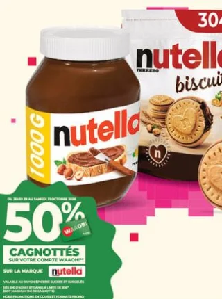 50% cagnottés<br>sur votre compte<cagnotte>  sur la gamme nutella 