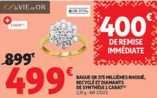 Bague or 375 millièmes rhodié, recyclé et diamants de synthèse 1 carat(1)