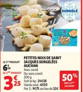 Petites noix de saint jacques surgelés