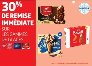30% de remise immédiate sur les gammes de glaces 