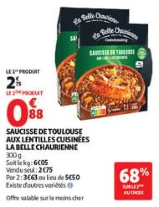 Saucisse de toulouse aux lentilles cuisinées la belle chaurienne