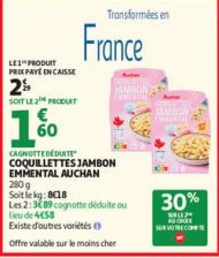Coquillettes jambon emmental auchan