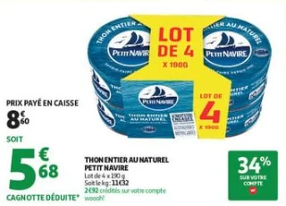 Thon entier au naturel petit navire