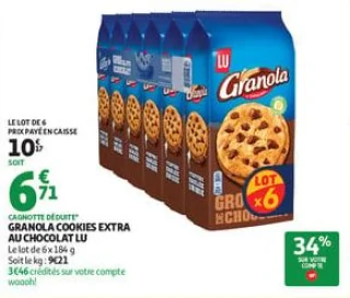 Granola cookies extra au chocolat lu