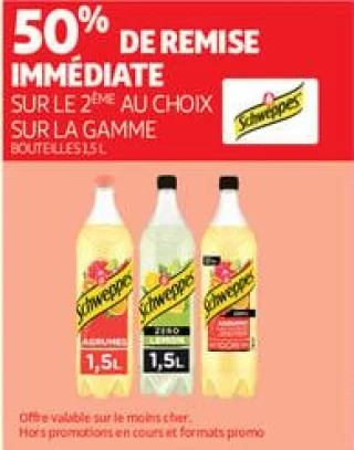 50% de remise immédiate  sur la gamme schweppes 