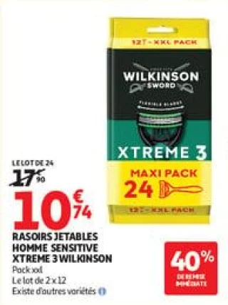 Rasoirs jetables homme  sensitive xtreme 3 wilkinson