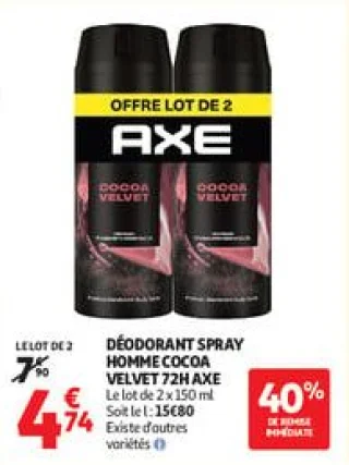 Déodorant spray homme cocoa velvet 72h axe
