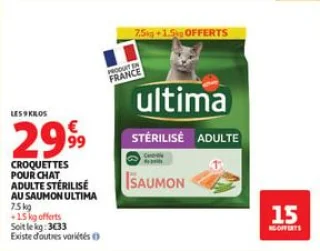 Croquettes pour chat adulte stérilisé au saumon ultima