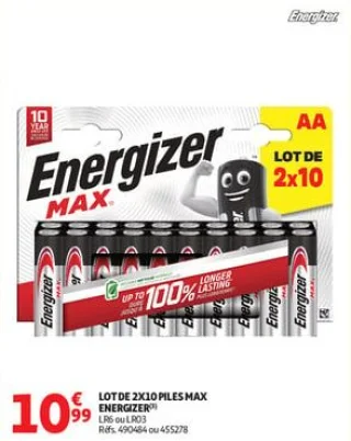 Lot de 2x10 piles max energizer
