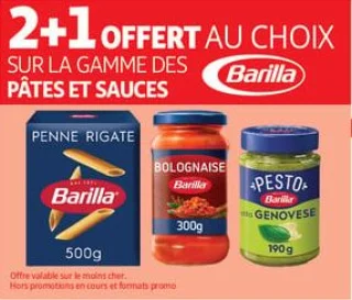 2+1 offert au choix sur la gamme des pâtes et sauces 