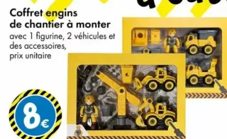 Coffret engins de chantier à monter avec figurine et véhicules