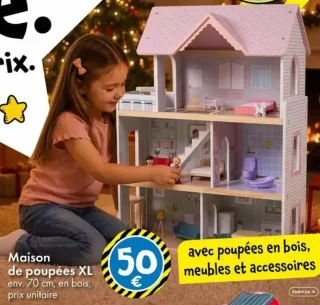 Maison de poupées XL en bois avec poupées, meubles et accessoires