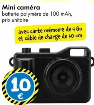 Mini caméra avec carte mémoire 4 Go et câble de charge