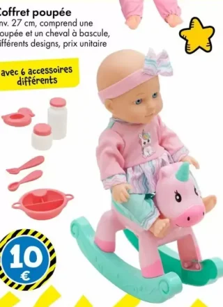 Coffret poupée env. 27 cm avec cheval à bascule