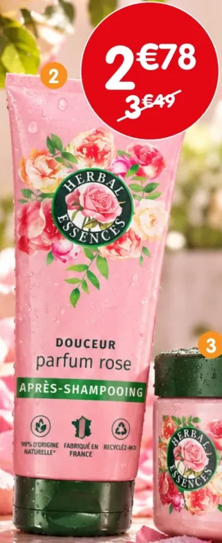 Après-shampooing Douceur parfum rose Herbal Essences