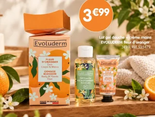 Lot gel douche + crème mains Evoluderm fleur d'oranger