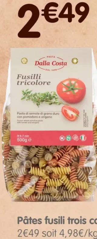 Pâtes fusili trois couleurs Dalla Costa