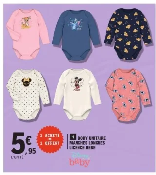 Body unitaire manches longues licence bébé Disney baby
