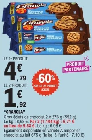 Biscuits gros éclats de chocolat Granola