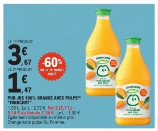 Pur Jus 100% Orange avec Pulpe Innocent