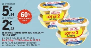 Beurre tendre doux 82% mat.gr. Elle & Vire