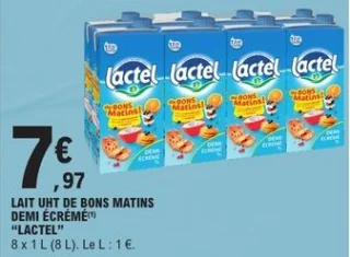 Lait UHT de bons matins demi écrémé Lactel