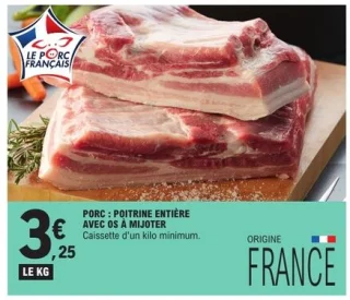 Porc : Poitrine entière avec os à mijoter