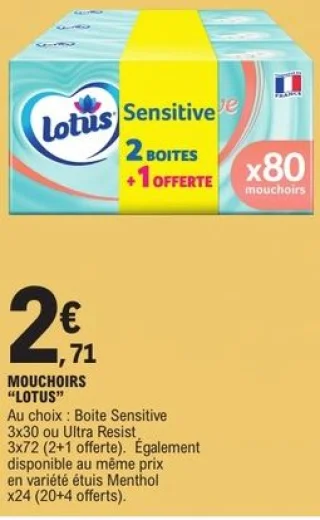 Mouchoirs Lotus Sensitive ou Ultra Resist