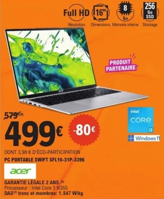 PC Portable Swift SFL16-31P-3396 Acer