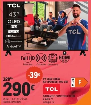 TV QLED 43S5L 43" (Pouces) 109 cm TCL