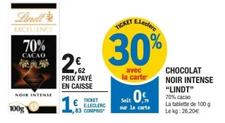 Chocolat noir intense 70% cacao Lindt Excellence